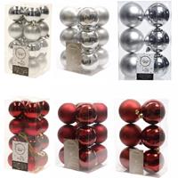 Decoris Kerstversiering kunststof kerstballen mix donkerrood/zilver 4-6-8 cm pakket van 68x stuks -