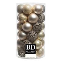 Bellatio 37x stuks kunststof kerstballen parel champagne 6 cm inclusief kerstbalhaakjes -