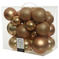 Decoris 26 Stuks camel bruine kerstballen 6-8-10 cm kunststof -