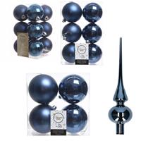 Decoris Kerstversiering kunststof kerstballen met piek donkerblauw 6-8-10 cm pakket van 45x stuks -