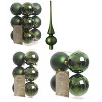 Decoris Kerstversiering kunststof kerstballen met piek donkergroen 6-8-10 cm pakket van 45x stuks -