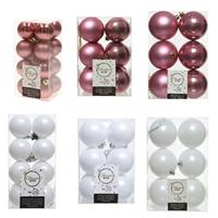 Decoris Kerstversiering kunststof kerstballen mix oud roze/winter wit 4-6-8 cm pakket van 68x stuks -