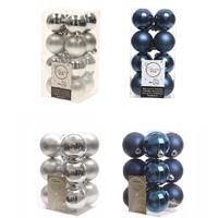 Decoris Kerstversiering kunststof kerstballen mix donkerblauw/zilver 4 en 6 cm pakket van 80x stuks -