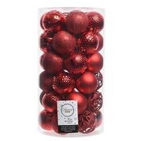 Decoris 37x stuks kunststof kerstballen rood 6 cm inclusief kerstbalhaakjes -