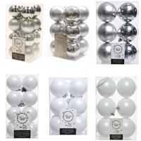 Decoris Kerstversiering kunststof kerstballen mix zilver/winter wit 4-6-8 cm pakket van 68x stuks -
