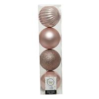 Decoris 4x stuks kunststof kerstballen lichtroze (blush pink) 10 cm -
