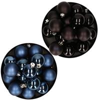 Decoris Kerstversiering kunststof kerstballen mix donkerblauw/zwart 4 en 6 cm pakket van 80x stuks -