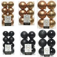 Decoris Kerstversiering kunststof kerstballen mix zwart/camel bruin 4-6-8 cm pakket van 68x stuks -
