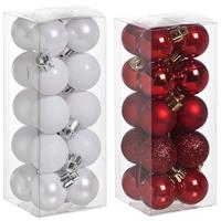 Cosy & Trendy Kleine kunststof kerstversiering 40x stuks set en 3 cm kerstballen in het wit en rood -