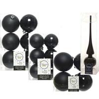 Decoris Kerstversiering kunststof kerstballen met piek zwart 6-8-10 cm pakket van 45x stuks -