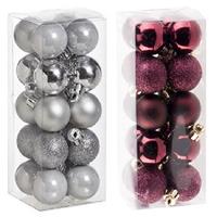 Cosy & Trendy Kleine kunststof kerstversiering 40x stuks set en 3 cm kerstballen in het zilver en aubergine -