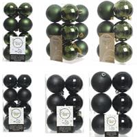 Decoris Kerstversiering kunststof kerstballen mix zwart/donkergroen 4-6-8 cm pakket van 68x stuks -