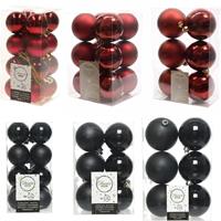 Decoris Kerstversiering kunststof kerstballen mix zwart/donkerrood 4-6-8 cm pakket van 68x stuks -
