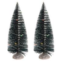 Bellatio Kerstdorp onderdelen 4x kerstbomen met gekleurde Led verlichting 15 cm -