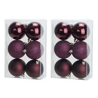 Cosy & Trendy 18x Aubergine roze kerstballen 8 cm kunststof mat/glans/glitter -