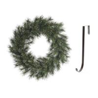 Decoris Groene kerstkrans 50 cm Malmo voor de deur/poort met ijzeren hanger -