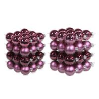 Bellatio 72x stuks glazen kerstballen cherry roze (heather) 4 en 6 cm mat/glans -