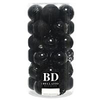 Bellatio 37x stuks kunststof kerstballen zwart 6 cm inclusief kerstbalhaakjes -