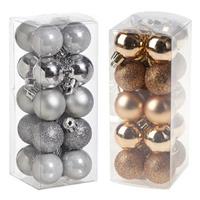 Cosy & Trendy Kleine kunststof kerstversiering 40x stuks set en 3 cm kerstballen in het zilver en koper -