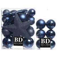 Bellatio Kerstversiering kunststof kerstballen met piek donkerblauw 5-6-8 cm pakket van 45x stuks -