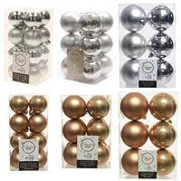 Decoris Kerstversiering kunststof kerstballen mix camel bruin/zilver 4-6-8 cm pakket van 68x stuks -