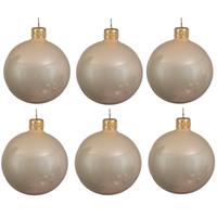 Decoris 12x Licht parel/champagne glazen kerstballen 6 cm glans -