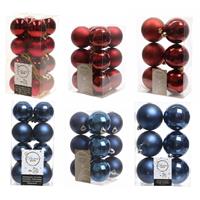 Decoris Kerstversiering kunststof kerstballen mix donkerblauw/donkerrood 4-6-8 cm pakket van 68x stuks -