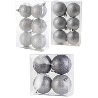 Cosy & Trendy Kerstversiering set glitter kerstballen zilver 6 - 8 -10 cm - pakket van 50x stuks -