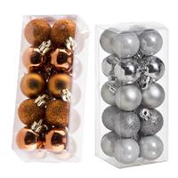 Cosy & Trendy Kleine kunststof kerstversiering 40x stuks set en 3 cm kerstballen in het zilver en oranje -