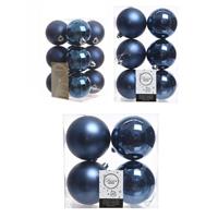 Decoris Kerstversiering kunststof kerstballen donkerblauw 6-8-10 cm pakket van 22x stuks -