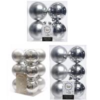 Decoris Kerstversiering kunststof kerstballen zilver 6-8-10 cm pakket van 22x stuks -
