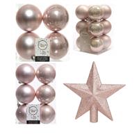 Decoris Kerstversiering kunststof kerstballen met piek lichtroze 6-8-10 cm pakket van 45x stuks -