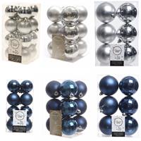 Decoris Kerstversiering kunststof kerstballen mix donkerblauw/zilver 4-6-8 cm pakket van 68x stuks -