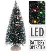 Bellatio Kerstdorp onderdelen 2x kerstbomen met gekleurde LED verlichting 15 cm -
