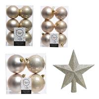 Decoris Kerstversiering kunststof kerstballen met piek parel/champagne 6-8-10 cm pakket van 45x stuks -