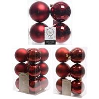 Decoris Kerstversiering kunststof kerstballen donkerrood 6-8-10 cm pakket van 22x stuks -