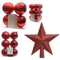 Decoris Kerstversiering kunststof kerstballen met piek rood 6-8-10 cm pakket van 45x stuks -
