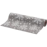 Bellatio Kerst diner tafelloper zilver met sneeuwvlokken 250 x 21 cm -