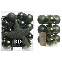 Decoris Kerstversiering kunststof kerstballen met piek donkergroen 5-6-8 cm pakket van 45x stuks -