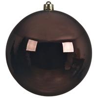 Decoris 1x Grote donkerbruine kerstballen van 20 cm glans van kunststof -