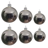 Decoris Glazen kerstballen pakket zilver glans 16x stuks diverse maten -