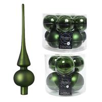 Decoris Glazen kerstballen pakket donkergroen glans/mat 32x stuks inclusief piek mat -