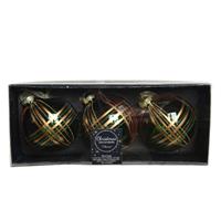 Decoris 6x stuks luxe glazen kerstballen brass gedecoreerd groen 8 cm -