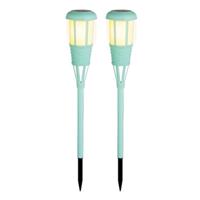 Lumineo 2x stuks solar tuinfakkel/tuinlamp turquoise op zonne-energie 61 cm -