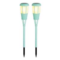 Lumineo 2x stuks solar tuinfakkel/tuinlamp turquoise op zonne-energie 61 cm -