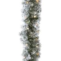 Bellatio 1x Groene dennenslingers frosted met verlichting 270 cm -