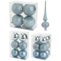 Cosy & Trendy Kerstversiering set kerstballen met piek ijsblauw 6 - 8 - 10 cm - pakket van 63x stuks -