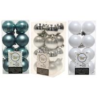 Bellatio 48x Stuks kunststof kerstballen mix wit/zilver/ijsblauw 4 cm -