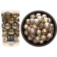 Bellatio 74x stuks kunststof kerstballen parel/champagne 6 cm glans/mat/glitter mix -