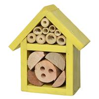 Klein geel insectenhotel huisje 11 cm -